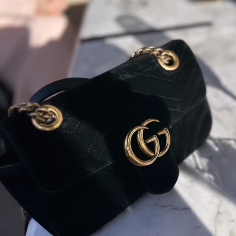 Gucci GG Marmont Small Black Velvet Shoulder Bag (Authentic) - Picture 4 of 5